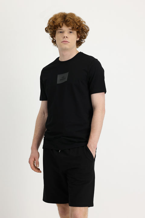 Black Crew Neck Slim Fit Printed T-Shirt