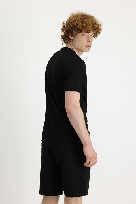 Black Crew Neck Slim Fit Printed T-Shirt
