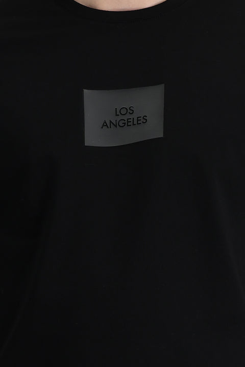 Black Crew Neck Slim Fit Printed T-Shirt