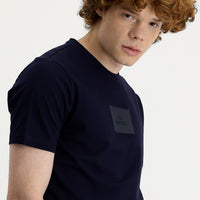 Black and Navy Blue Crew Neck Slim Fit Printed T-Shirt