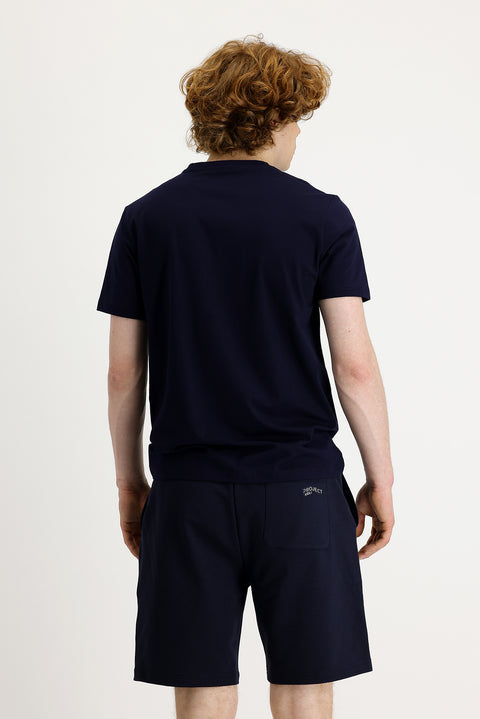 Black and Navy Blue Crew Neck Slim Fit Printed T-Shirt