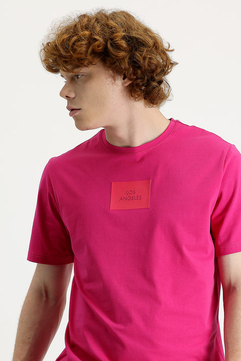 Fuchsia Crew Neck Slim Fit Printed T-Shirt