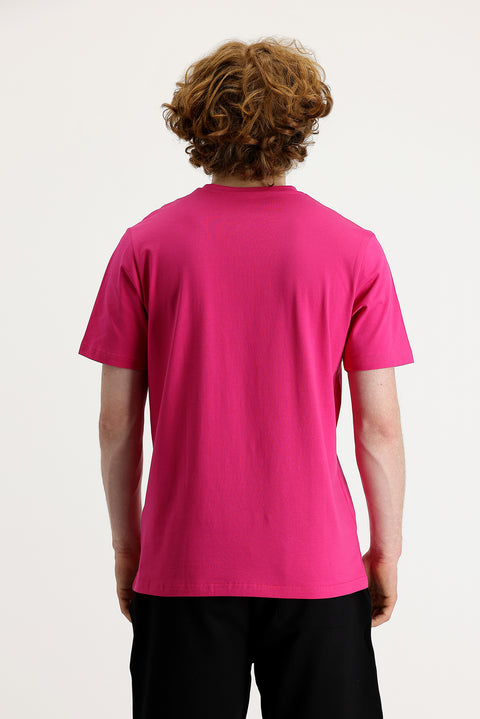 Fuchsia Crew Neck Slim Fit Printed T-Shirt