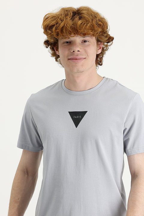Medium Grey Crew Neck Slim Fit Printed T-Shirt