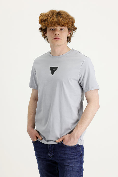 Medium Grey Crew Neck Slim Fit Printed T-Shirt
