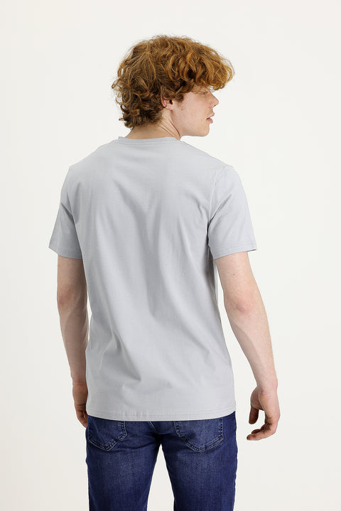 Medium Grey Crew Neck Slim Fit Printed T-Shirt