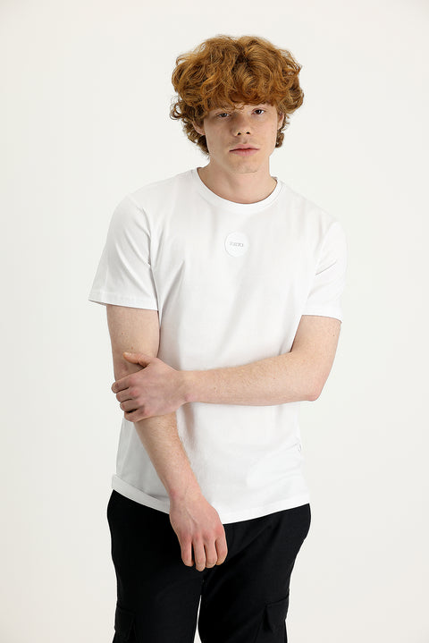 White Crew Neck Slim Fit Printed T-Shirt