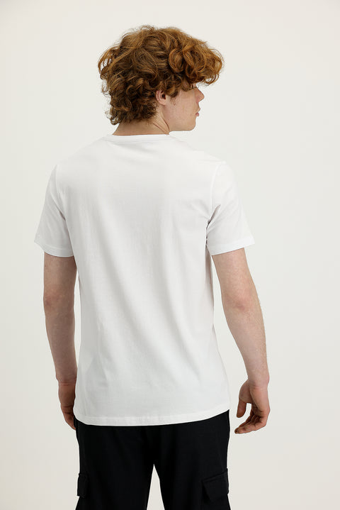 White Crew Neck Slim Fit Printed T-Shirt