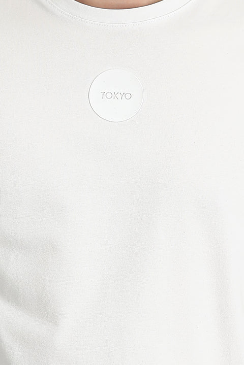 White Crew Neck Slim Fit Printed T-Shirt
