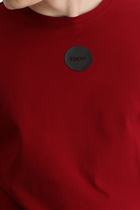 Flag Red Crew Neck Slim Fit Printed T-Shirt
