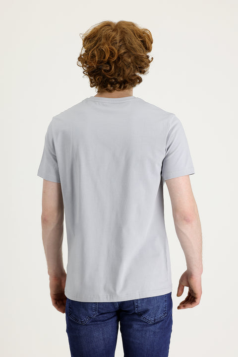 Medium Grey Crew Neck Slim Fit Printed T-Shirt