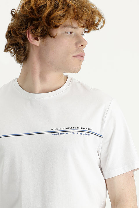 White Crew Neck Slim Fit Printed T-Shirt