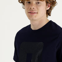 Black and Navy Blue Crew Neck Slim Fit Printed T-Shirt