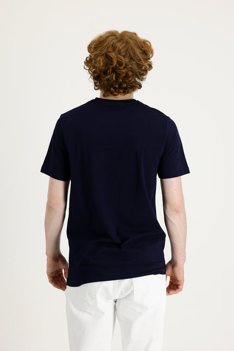 Black and Navy Blue Crew Neck Slim Fit Printed T-Shirt
