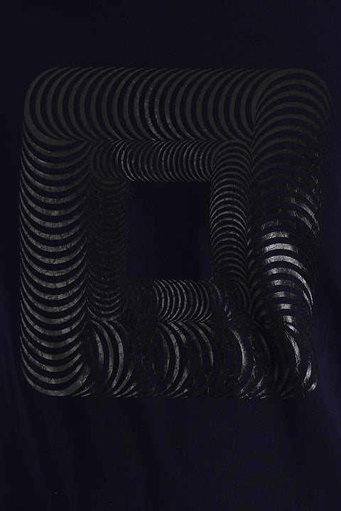 Black and Navy Blue Crew Neck Slim Fit Printed T-Shirt