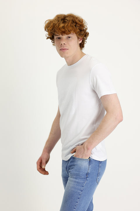 White Crew Neck Slim Fit Printed T-Shirt