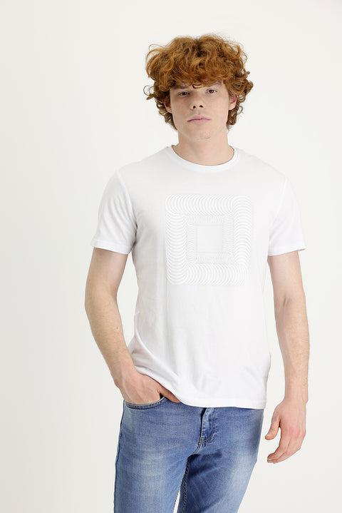 White Crew Neck Slim Fit Printed T-Shirt