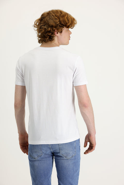 White Crew Neck Slim Fit Printed T-Shirt