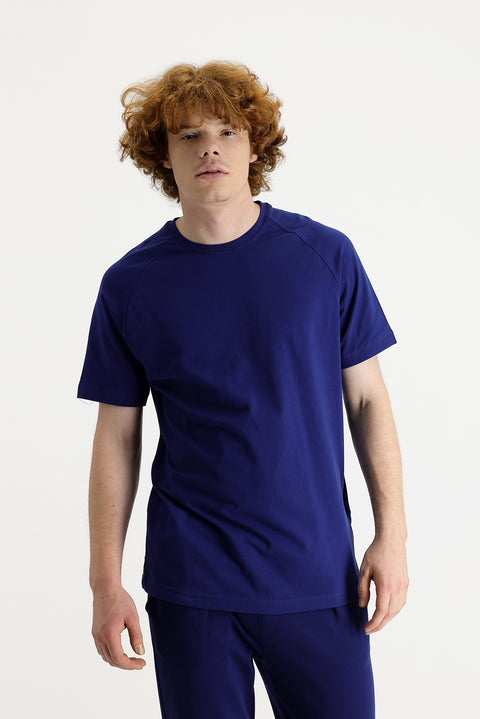 Medium Navy Crew Neck Slim Fit Cotton T-Shirt