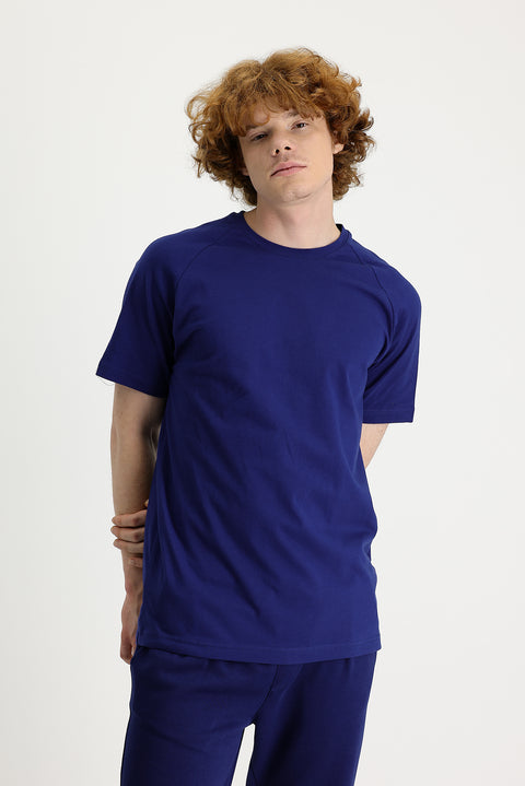Medium Navy Crew Neck Slim Fit Cotton T-Shirt