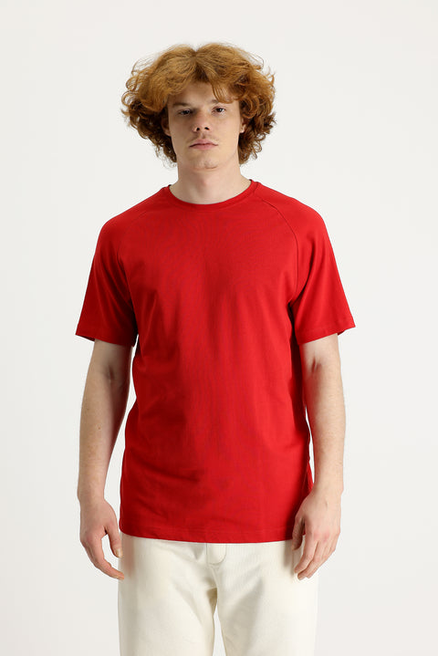 Flag Red Crew Neck Slim Fit Narrow Cut T-Shirt