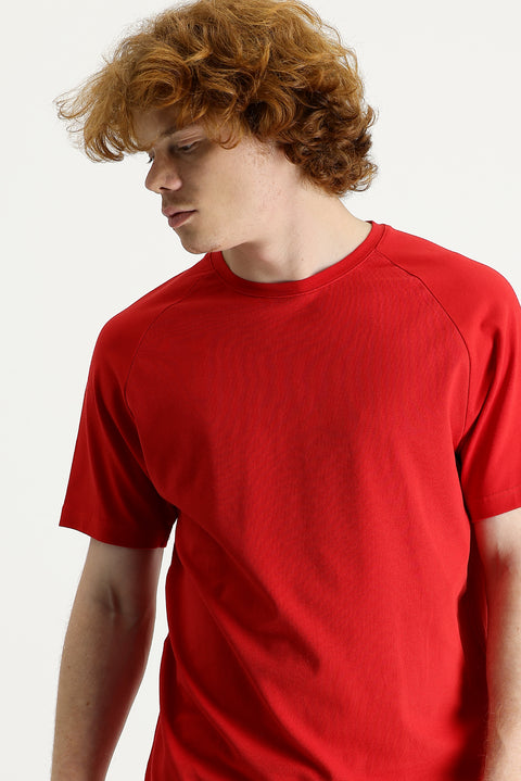 Flag Red Crew Neck Slim Fit Narrow Cut T-Shirt