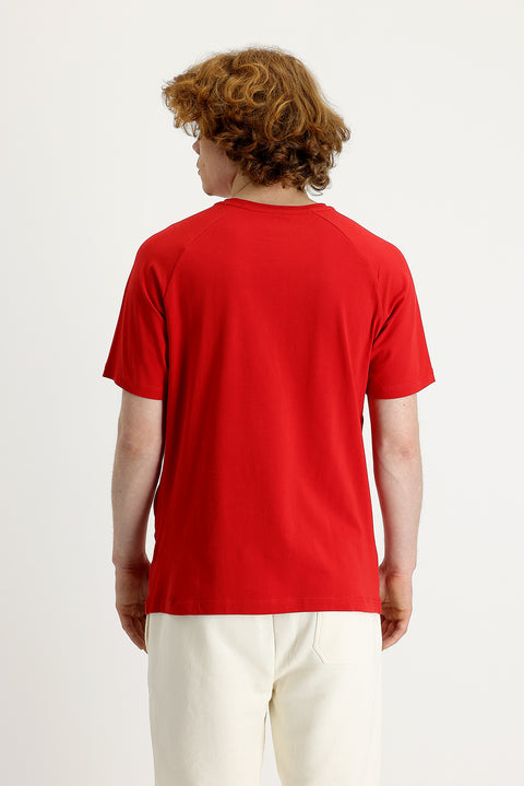 Flag Red Crew Neck Slim Fit Narrow Cut T-Shirt