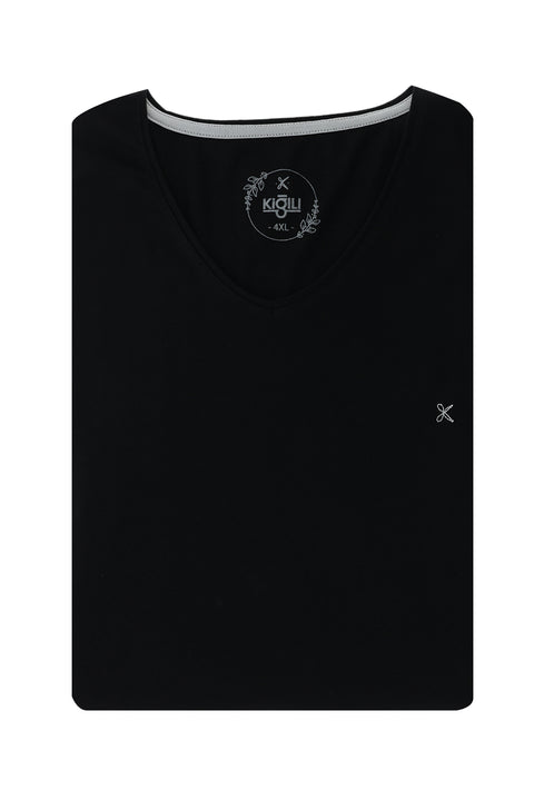 Black Plus Size V-Neck Cotton Supreme T-Shirt