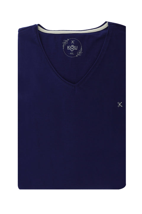 Medium Navy Plus Size V-Neck Cotton Supreme T-Shirt
