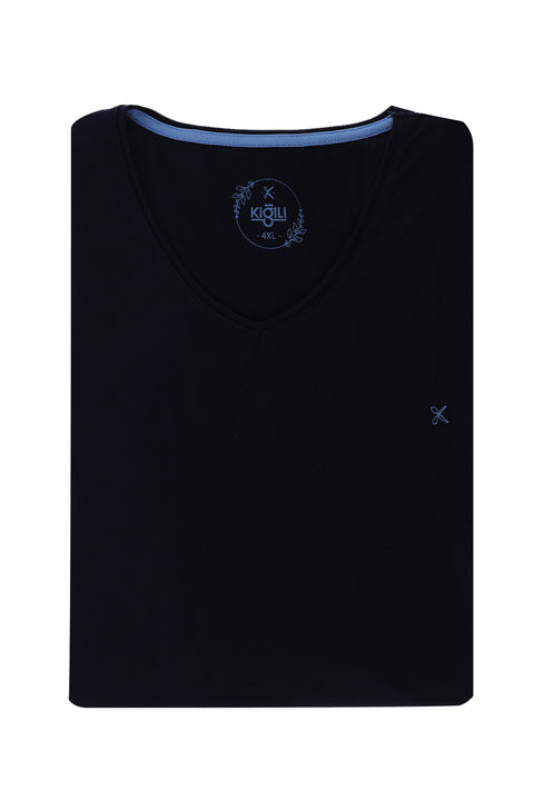 Black and Navy Plus Size V-Neck Cotton Supreme T-Shirt