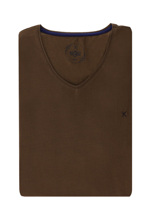 Tan Plus Size V-Neck Cotton Supreme T-Shirt