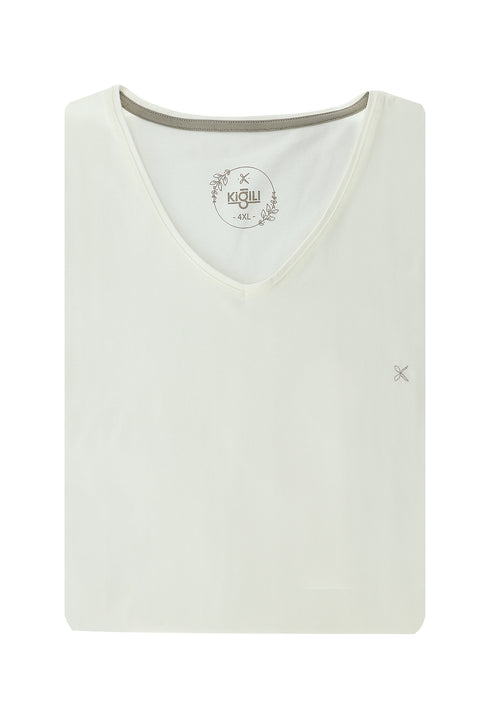 Off-white Plus Size V-Neck Cotton Supreme T-shirt