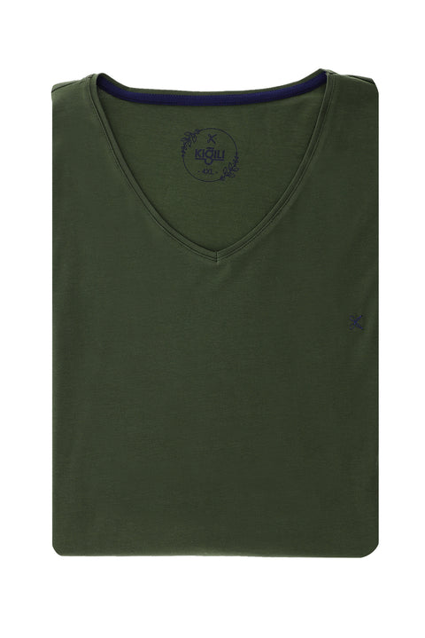 Medium Khaki Plus Size V-Neck Cotton Supreme T-Shirt