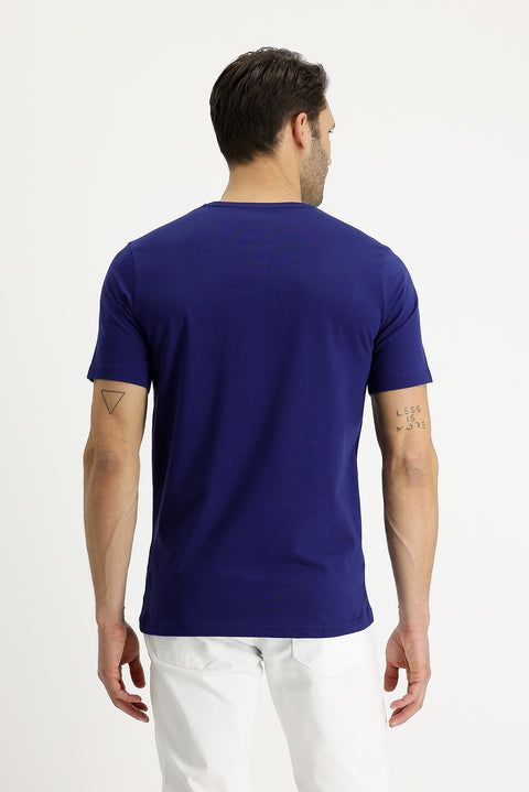 Medium Navy V-Neck Slim Fit Cotton T-Shirt