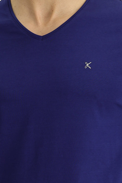 Medium Navy V-Neck Slim Fit Cotton T-Shirt