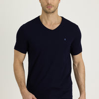 Siyah Lacivert V Yaka Slim Fit Dar Kesim Pamuklu Tişört