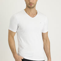 White V-Neck Slim Fit Cotton T-Shirt