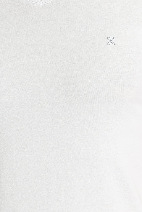 White V-Neck Slim Fit Cotton T-Shirt