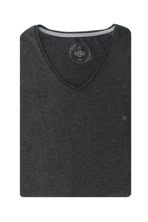 Dark Anthracite Melange Plus Size V-Neck Cotton Supreme T-Shirt