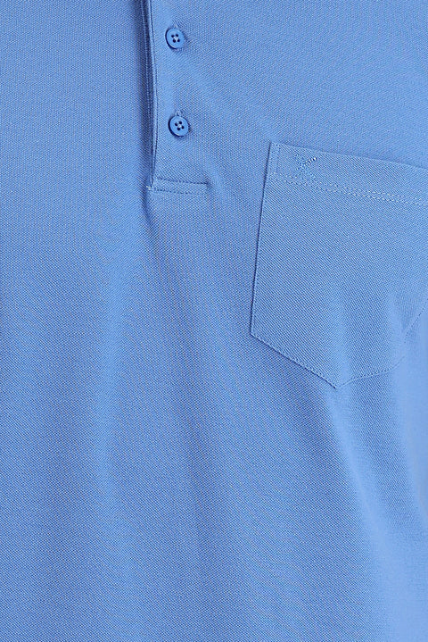 Aviator Blue Polo Collar Regular Fit Embroidered Cotton T-Shirt