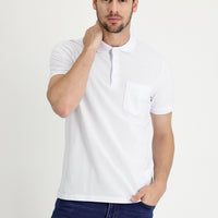 White Polo Collar Regular Fit Embroidered Cotton T-Shirt