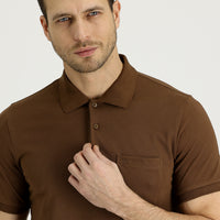 Taba Polo Yaka Regular Fit Nakışlı Pamuk Tişört