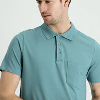 Moss Green Polo Collar Regular Fit Embroidered Cotton T-Shirt