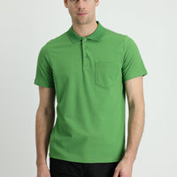 Grass Green Polo Collar Regular Fit Embroidered Cotton T-Shirt