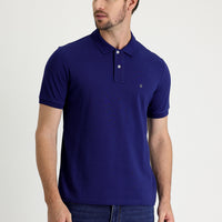 Medium Navy Polo Collar Regular Fit Embroidered Cotton T-Shirt