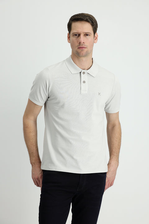 Stone Embroidered Polo Collar Regular Fit Cotton T-Shirt