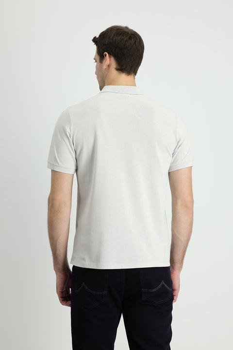 Stone Embroidered Polo Collar Regular Fit Cotton T-Shirt