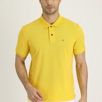 Dark Yellow Polo Collar Regular Fit Embroidered Cotton T-Shirt