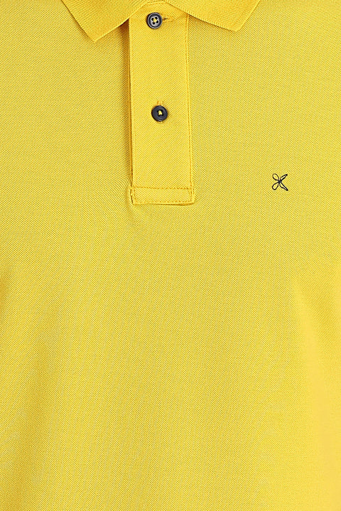 Dark Yellow Polo Collar Regular Fit Embroidered Cotton T-Shirt