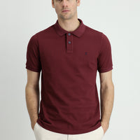 Dark Burgundy Polo Collar Regular Fit Embroidered Cotton T-shirt